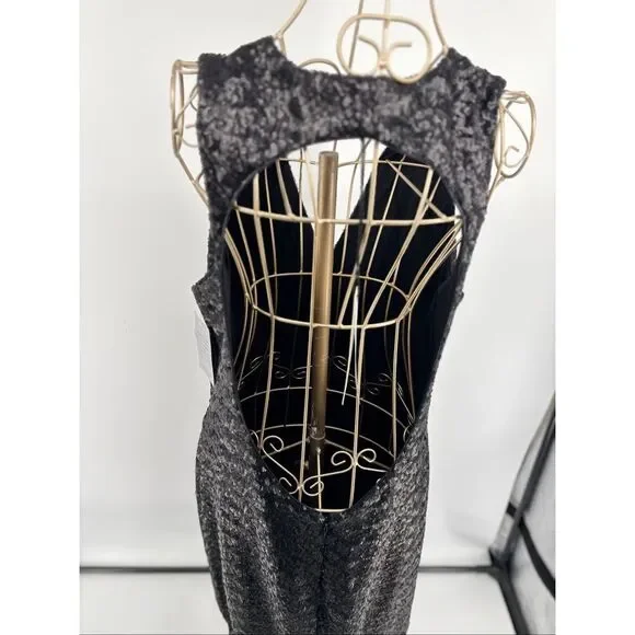 DRESS THE POPULATION Black Sequin Halter Low back midi Cocktail dress Size XXL - Picture 10 of 10